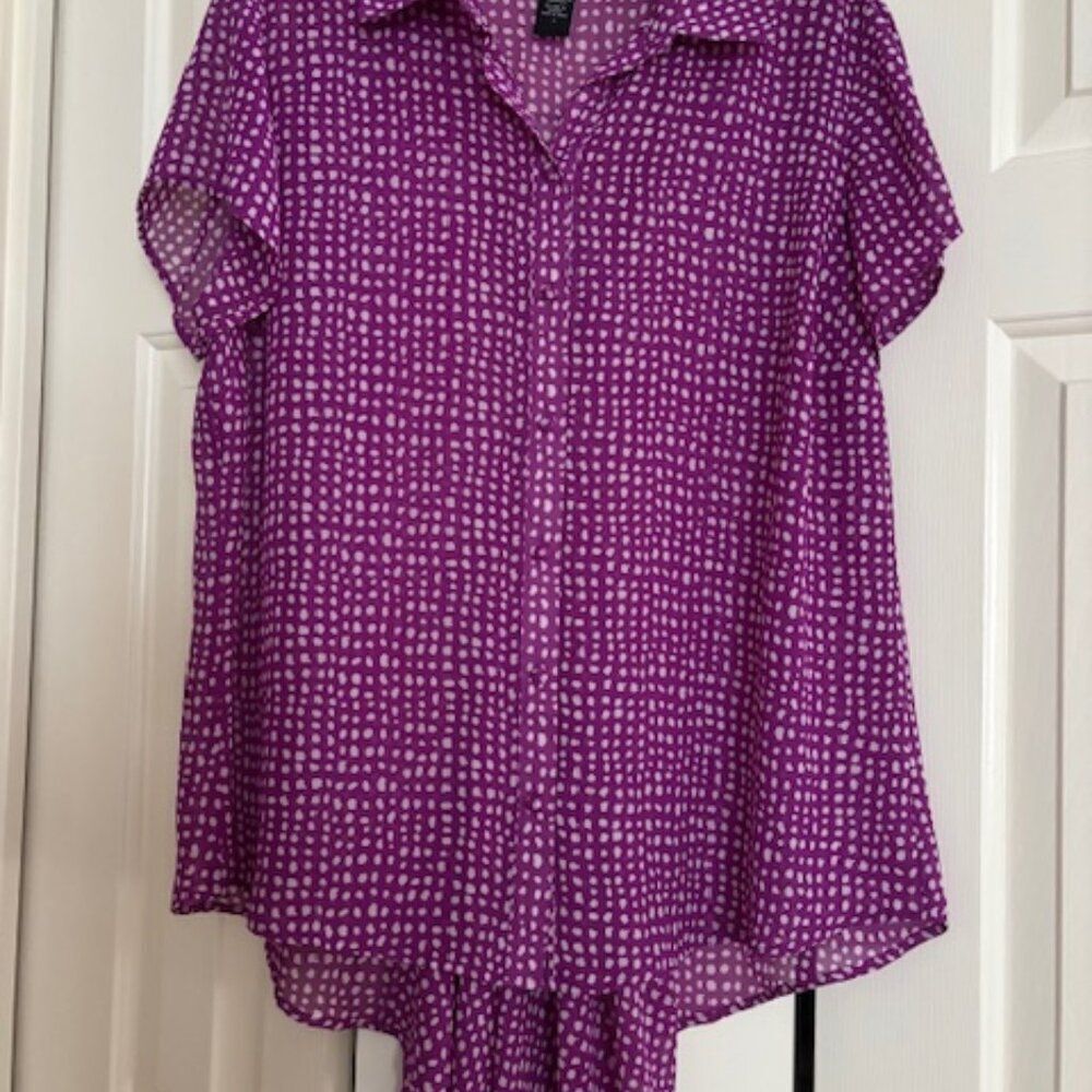 Torrid Purple and White Chiffon Blouse